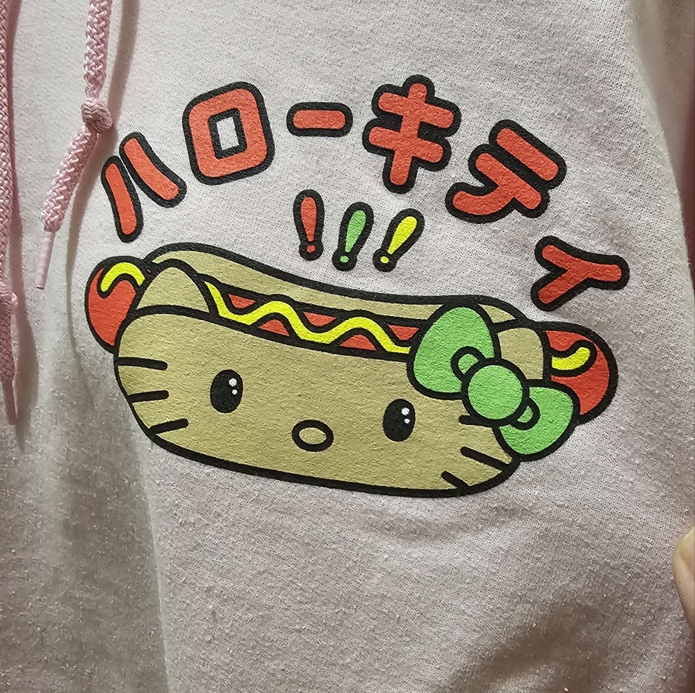 Sanrio Hello Kitty Pink Graphic Hoodie Hotdog Fast Foodie Edition Size Large EUC - Picture 3 of 12